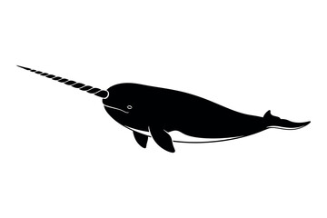 Narwhal silhouette a majestic arctic whale with a long tusk against a white background © graphixarrow