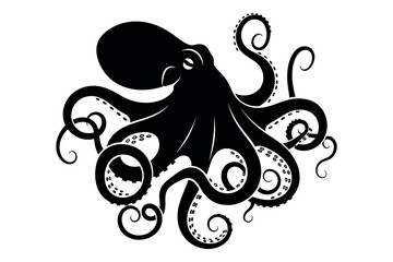 Black silhouette of an octopus with curled tentacles a marine creature illustration © graphixarrow