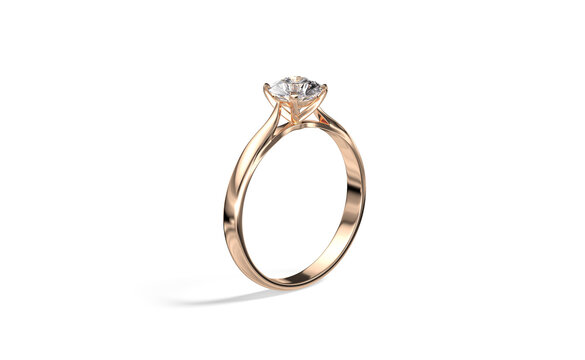 Blank gold ring with diamond mockup png, side view, transparent background, 3d rendering. Empty round carat jewellery for engagement mock up cut out. Clear expensive gift for bride proposal template.