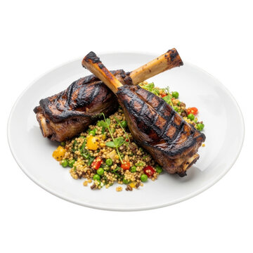 Succulent ribs with flavorful seasoning and colorful grains isolated on transparent background