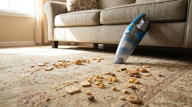 Handheld Vacuum Cleaner Removing Crumbs