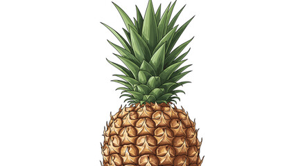 Fototapeta premium Detailed realistic illustration of a fresh ripe pineapple with sharp green leaves and textured brown skin isolated on a white background.