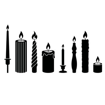 black and white vector silhouette set of candle types