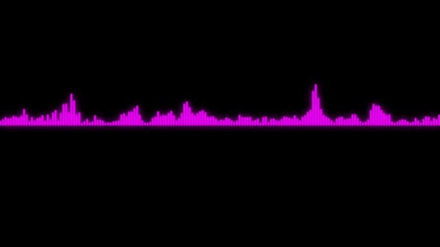 Dynamic sound spectrum animation with glowing waveform and equalizer bars, smooth oscillation on black background seamless loop for digital audio visualization in 4K