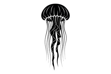 Intricate silhouette of a jellyfish with a hidden human form black and white illustration © graphixarrow