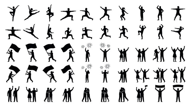 Closing Ceremony Fireworks Celebration Silhouettes Set Pack, Editable Vector Stroke Illustration. Contain silhouettes, collection, vector, people, movement, exercise, dancing  and more silhouettes.