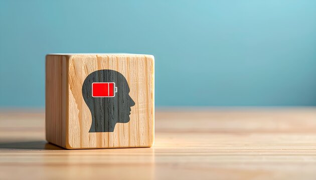 Burnout Prevention Low Battery Icon in Head Silhouette Symbolizes Mental Exhaustion