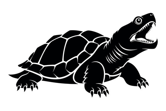 Aggressive snapping turtle silhouette a black and white illustration of a predatory reptile