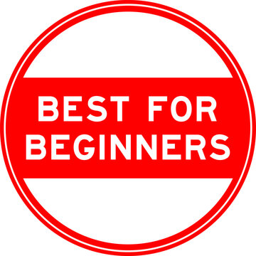 Red color round seal sticker in word best for beginners on white background