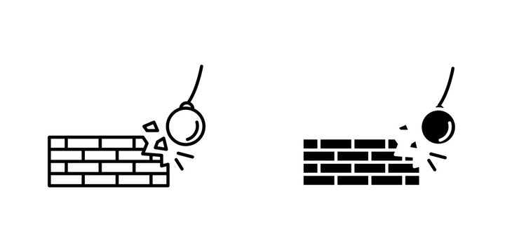 Demolition icon on white background, editable stroke svg 10