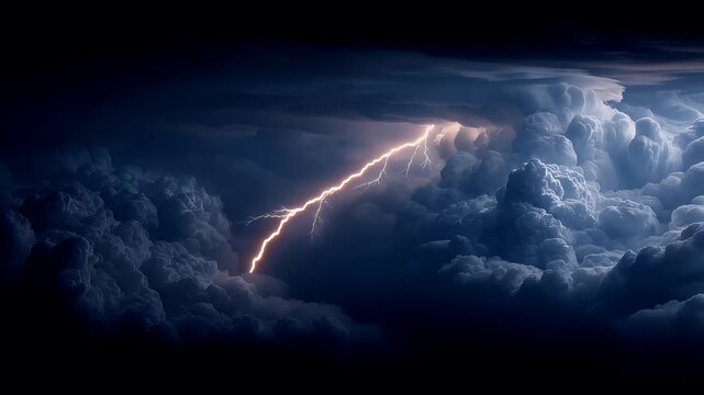 Fantasy wallpaper. A dramatic digital artwork depicts a dramatic scene of a lightning strike. The sky is filled with swirling clouds, illuminated by a bright, fiery orange and yellow lightning bolt.