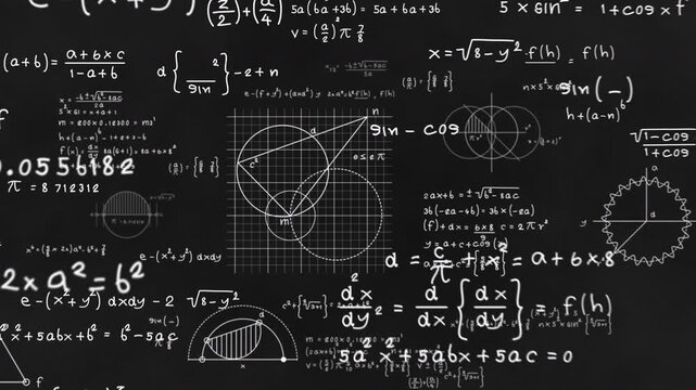 Mathematical formulas and graphs on a black background.
