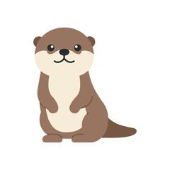 Fototapeta premium Cute otter cartoon illustration in flat vector style, isolated background, featuring a smiling brown river otter with simple shapes