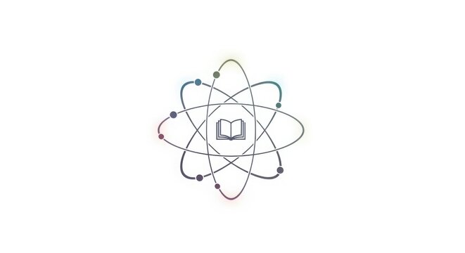 3d atomic structure diagram with nucleus and electron orbits on white background