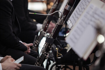 Fototapeta premium A fragment of bassoons on stands in a symphony orchestra