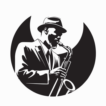 Musician Performing Saxophone Solo Silhouette Design On White Background