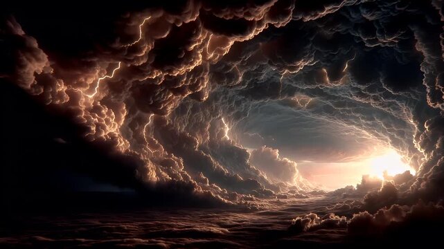 Tornado, twister, weather, natural disaster. A dramatic depiction of a stormy sky. The main subject is a large, swirling cloud formation.