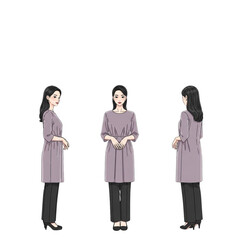 Obraz premium Illustration of woman wearing grey dress on transparent background PNG