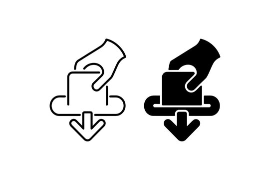 Hand inserting card into slot with download arrow