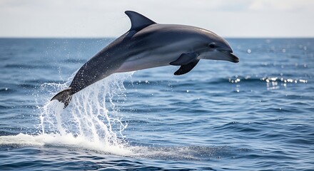 Obraz premium Leaping Dolphin in Ocean Waves: Marine Wildlife Stock Photo for Commercial Use
