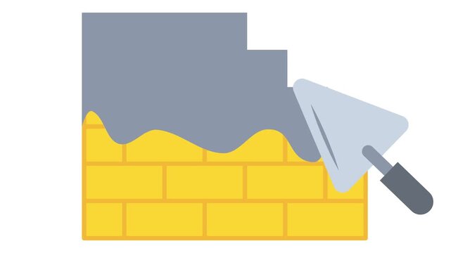 bricklayer with masonry Trowel animation, Wall Construction with Stonemason animated video, Industrial Equipment clip, 1st of May footage,  International Workers Day motion graphics