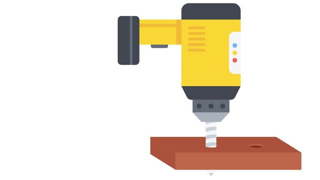 Cordless Drilling Machine animation, Power Drill with cobalt twisted bit animated video, Industrial Equipment clip, 1st of May footage,  International Workers Day motion graphics