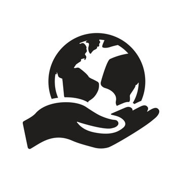 Hand holding planet earth icon