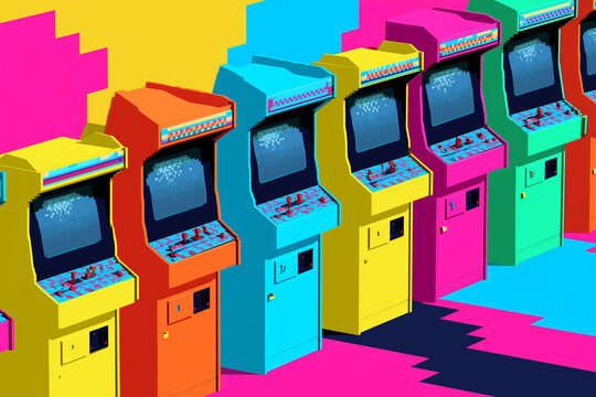 Retro vintage 80s video arcade game pixelated background backdrop