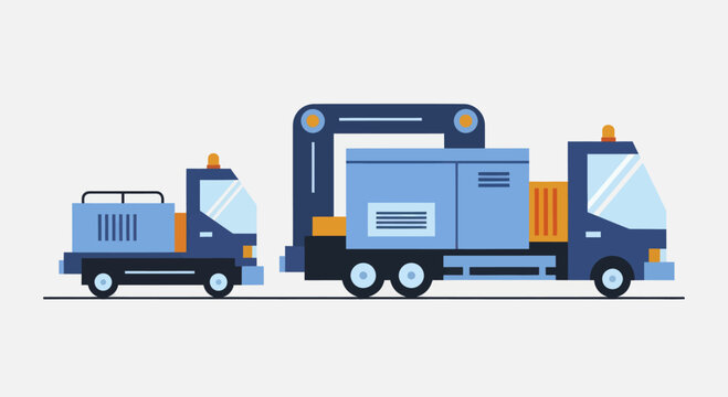 Two industrial trucks with generators, one large and one small, for power supply.