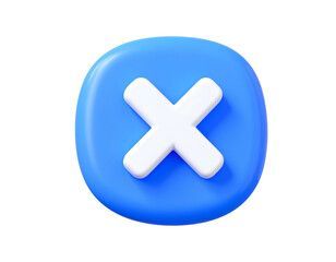 Obraz premium A glossy blue button with a white X symbol, 3D rendered against a black background