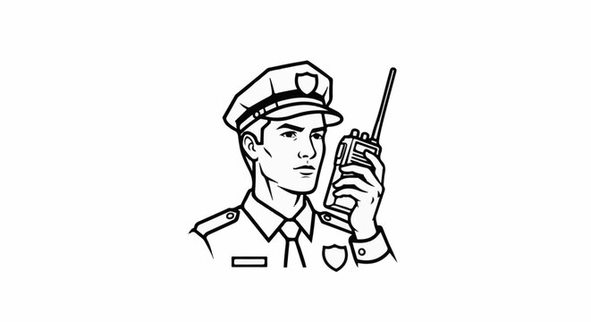 A man in a police uniform speaks into a radio