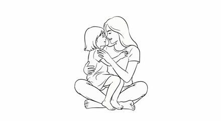 Obraz premium Tender embrace between a mother and child in a seated position