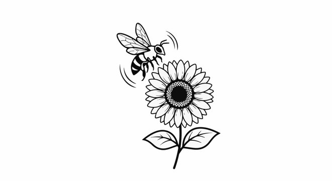A bee hovers above a stylized sunflower, ready to collect nectar