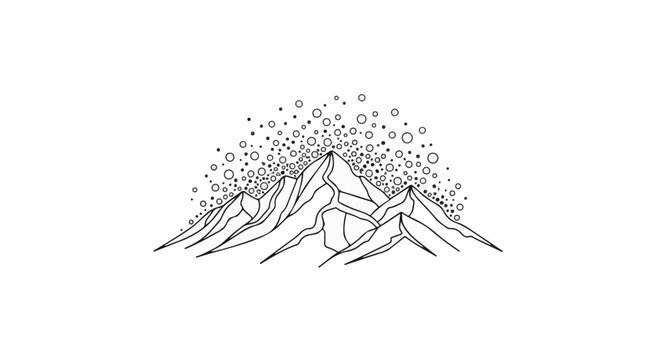 Stylized outline of mountain peaks with abstract dots and circles above