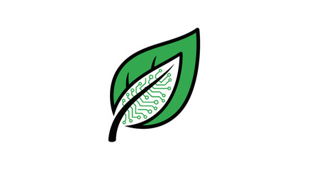 Fototapeta premium A Symbolic Fusion of Nature and Technology Illustrated by a Leaf and Circuit Board