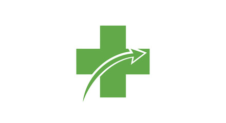 Fototapeta premium Medical healthcare logo with green cross and upward arrow showing growth and progress