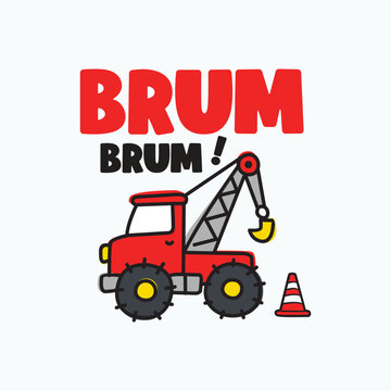 Red Crane Truck Brum Brum Illustration