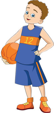 Cartoon cute boy playing basketball illustration