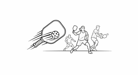 Obraz premium Dynamic illustration of pickleball players in action, serving and returning