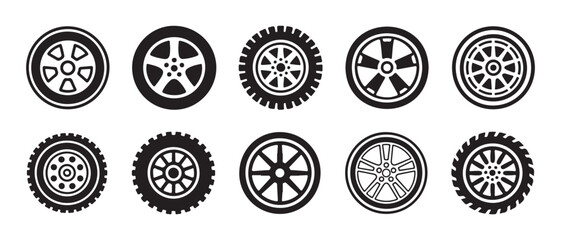 Car Wheels and Tires Icons Set, Flat Design Vector Illustration. © CreatetiveDesignX