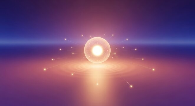 Glowing orb emanating light and energy on a cosmic background