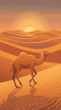 Camel Walking Through Desert Dunes at Sunset Vertical Video