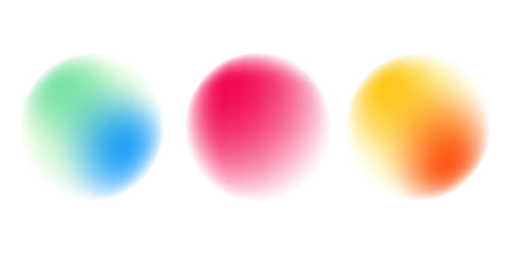 Set color circle gradient noise gradation. Abstract colorful watercolor blur mesh on isolated transparent background. Circle shape png.