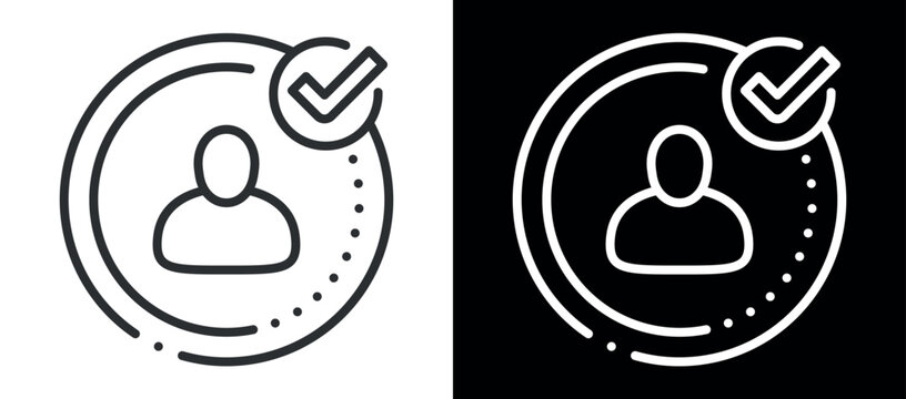Simple line drawing of user icon with checkmark