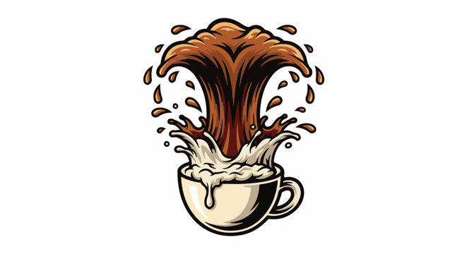 A splash of milk and coffee erupts from a cup