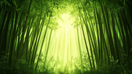 Fototapeta premium Lush bamboo forest with sunlight streaming through the canopy, creating a serene, green atmosphere