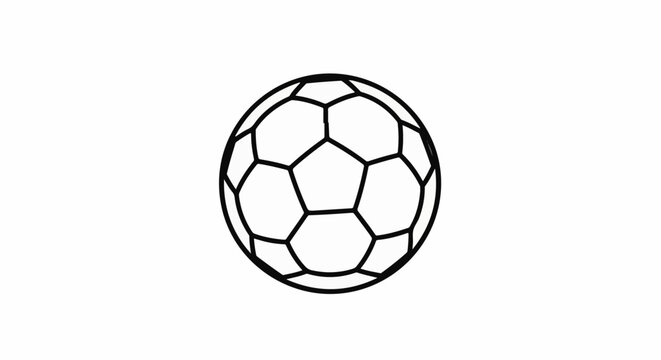 A simple black and white outline drawing of a soccer ball with pentagonal and hexagonal panels