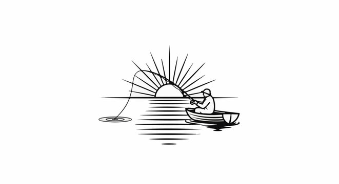 A lone angler in a boat fishes as the sun rises over the tranquil ocean