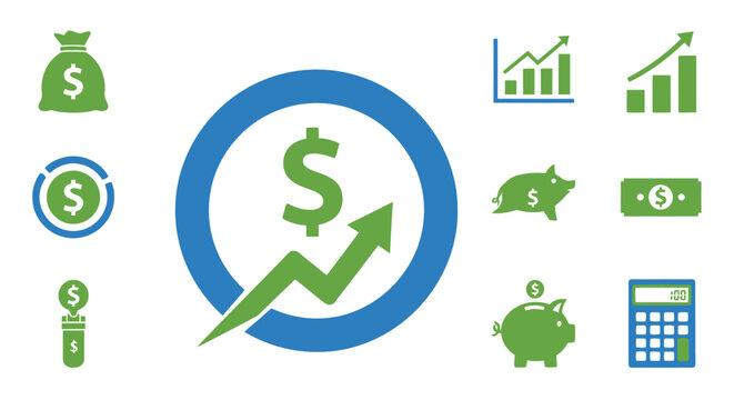 Financial icons with money symbols.