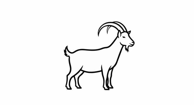 A simple line drawing of a goat with large, curved horns